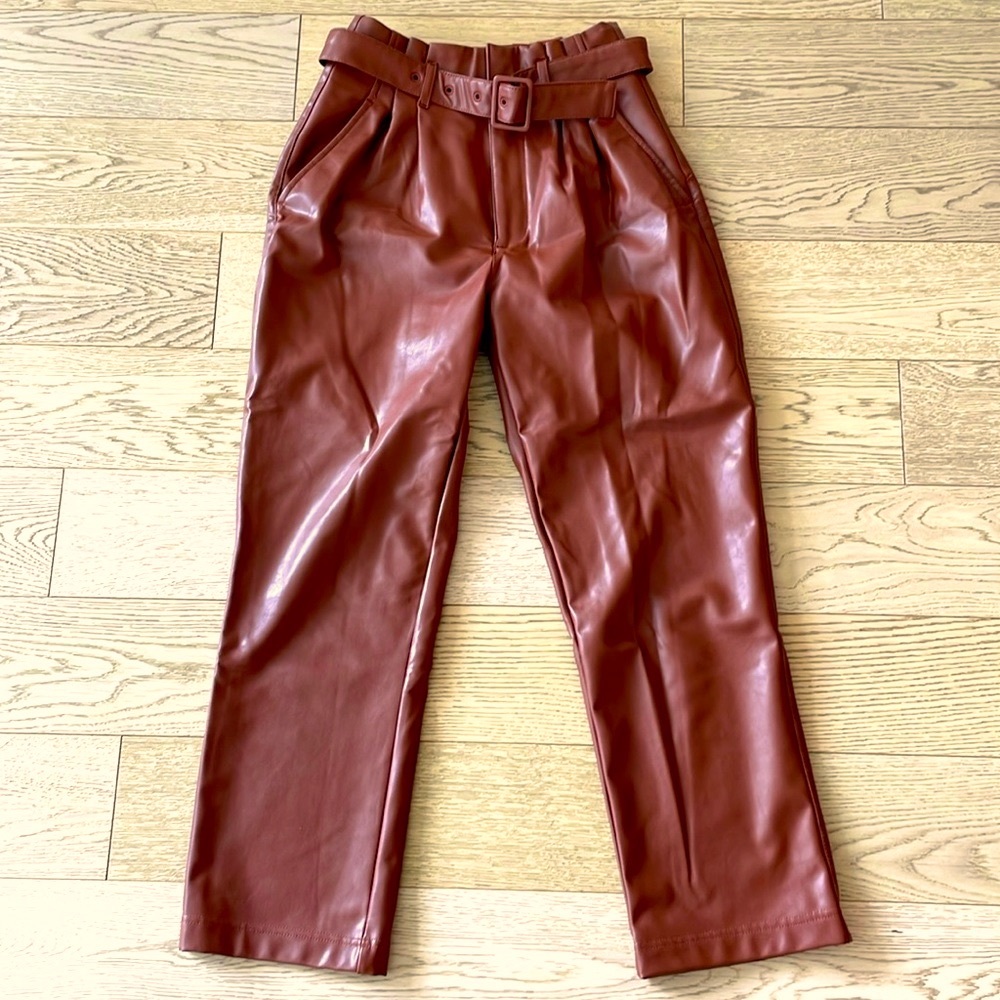 AF brown leather pants with buckle, size XS